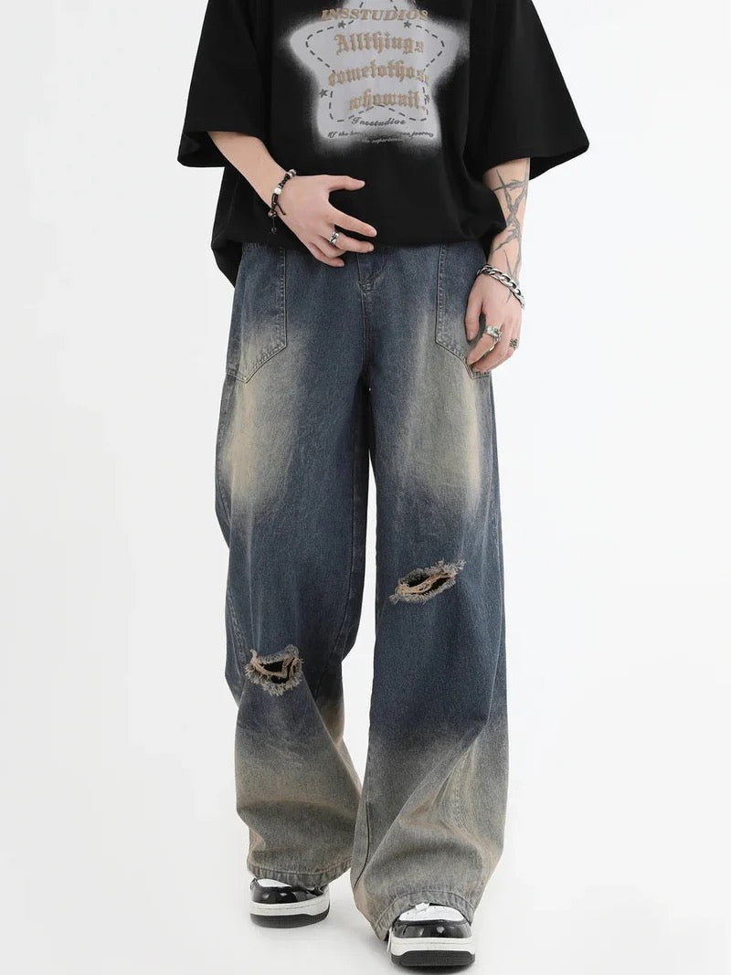 BURNOUT GRADIENT RIPPED JEANS